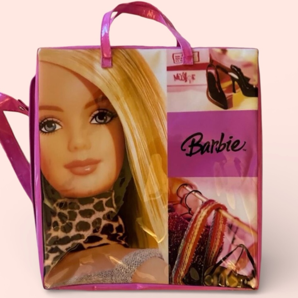Barbie Fashion Fever Pink Vinyl Carrying Case Vintage 2000s Storage Bag